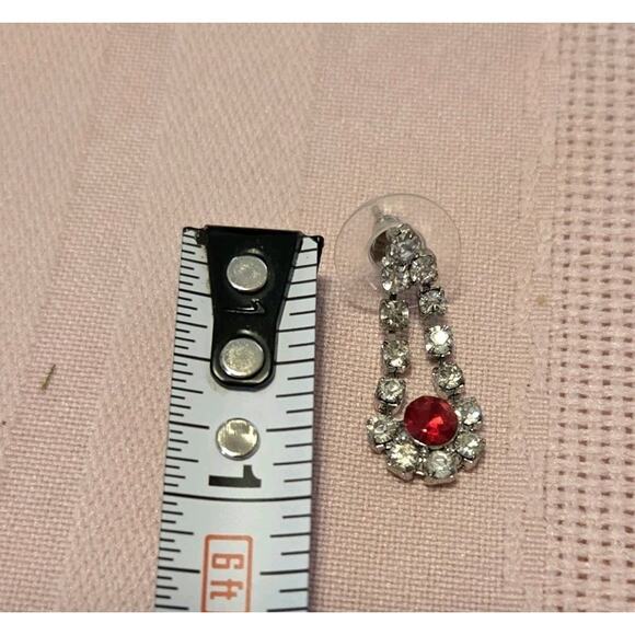 Red Glass Rhinestones Bib Drape Necklace And Earring Set Statement Party Luxury - Picture 12 of 12